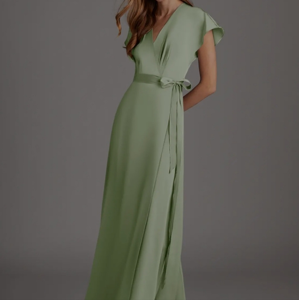 Azazie Dusty Sage Nico Stretch Satin Maxi Dress